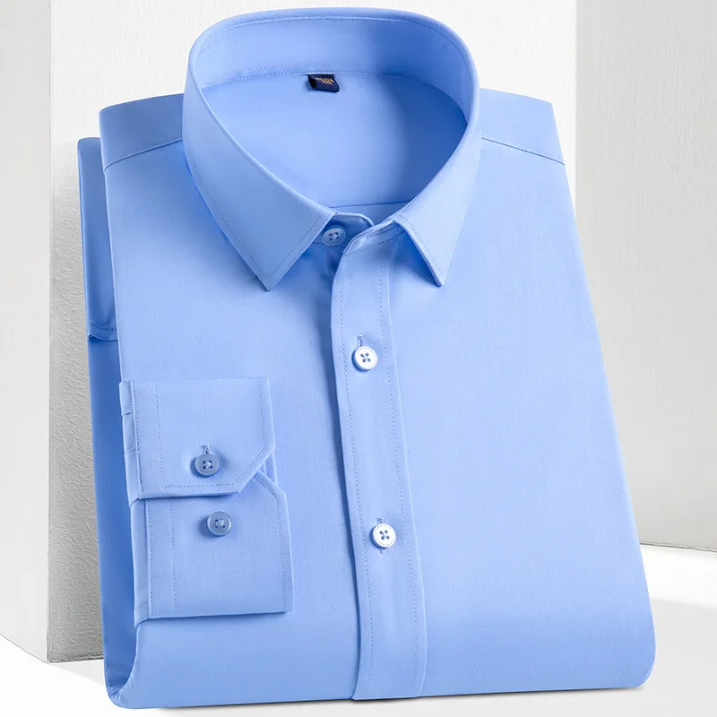 

Men's long sleeved elastic blue shirt for business and leisure, professional dress with a white shirt as the base