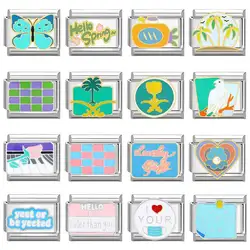 Charm Italian Stainless Steel Bracelet 9mm Module DIY Splicing Color Bluegreen Fashionable Retro Cute Custom Jewelry Making Gift