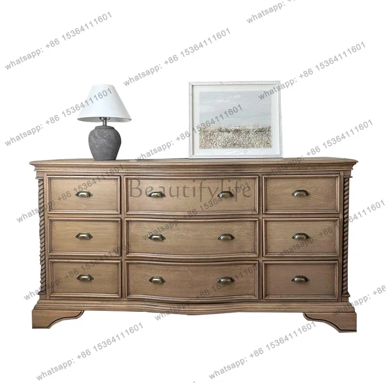 

American retro home storage chest, bedroom, bedside storage cabinet, French living room, solid wood side cabinet