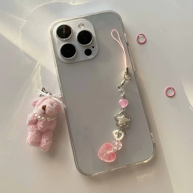 Cute Simulation Pink Gummy Heart Pendant Phone Strap Keychain For Girl Bag Camera Charm Phone Case Landyard