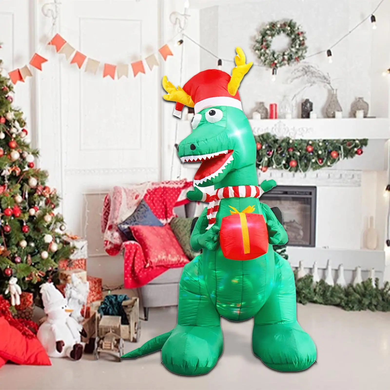 8ft Christmas Inflatables Dinosaur Decorations for Winter Yard Decor EU Plug