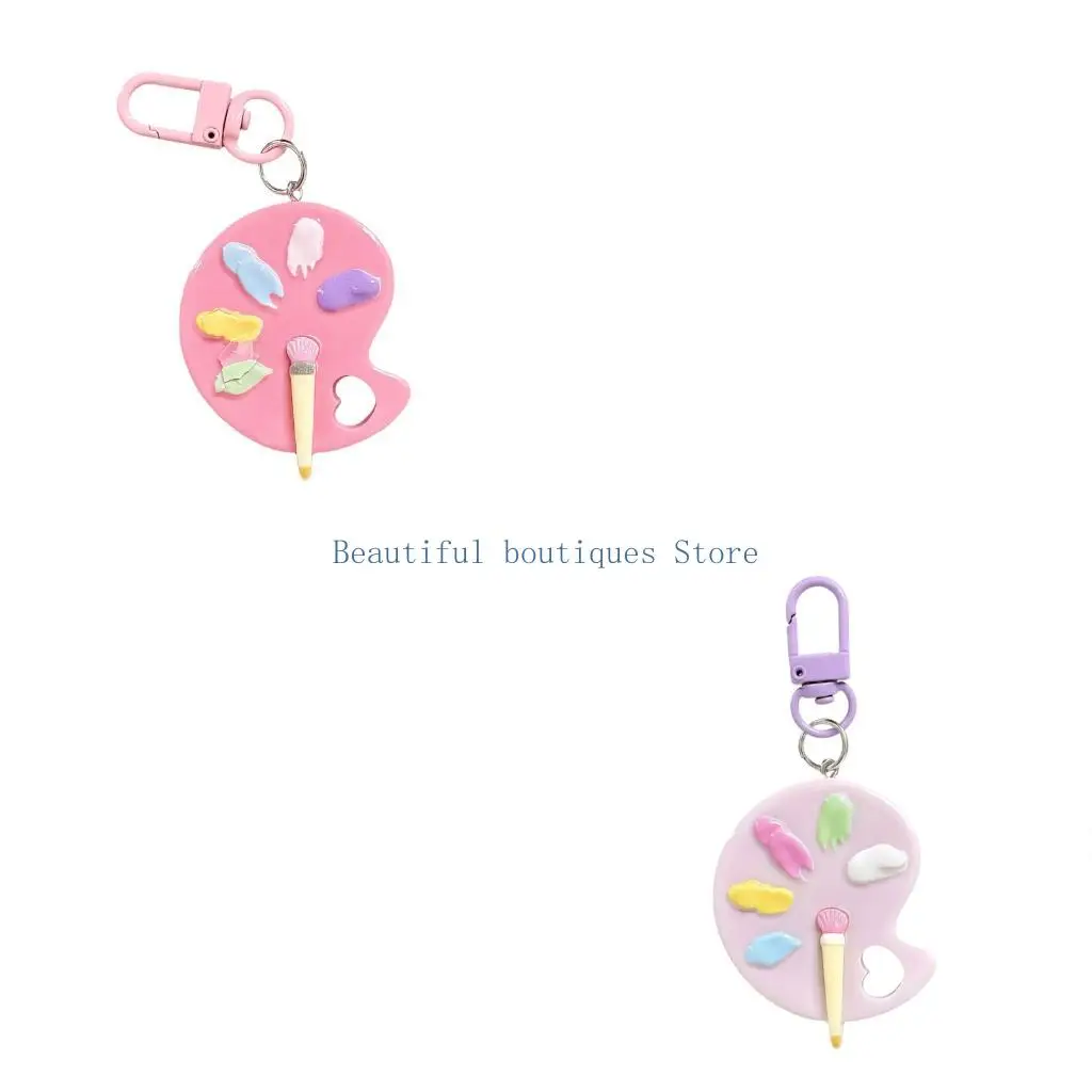 U4LF Resin Keychain Candy Tone Paint Palette Pendant Keyring For Artists And Students