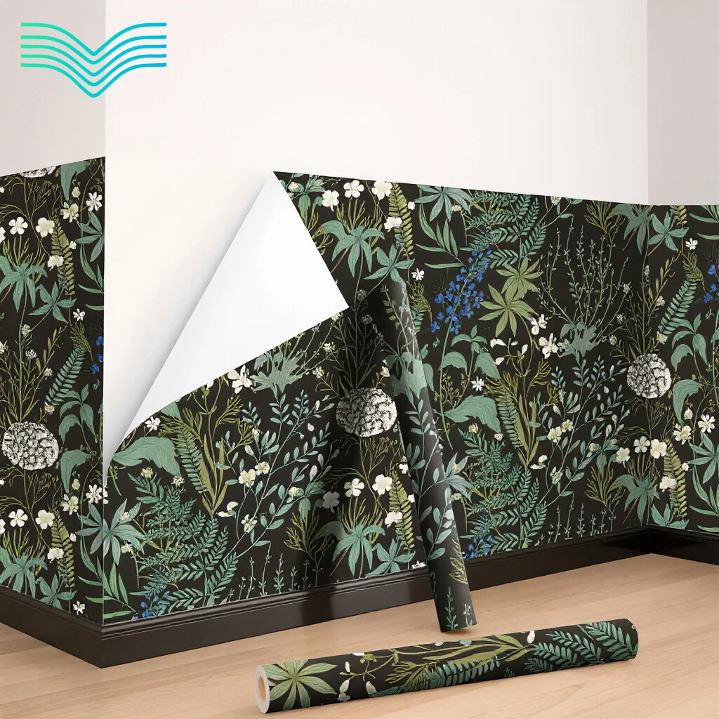Mold Resistant Washable Dark Green Peony Self Adhesive Wallpaper Household Wall Skirt Waterproof Moisture-proof Cover-up Decor