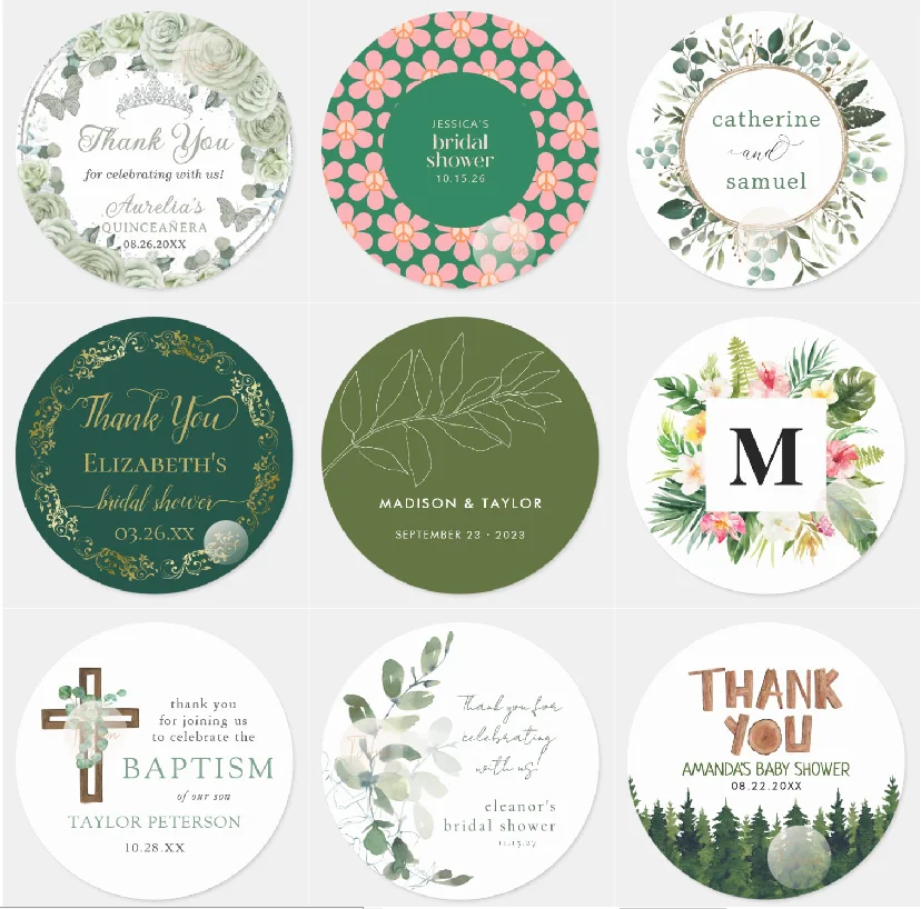 

100pcs Personalized Round Circle Label Stickers Custom Stickers for Wedding Bridal Shower Baptism Communion Bar Mitzvah Favors