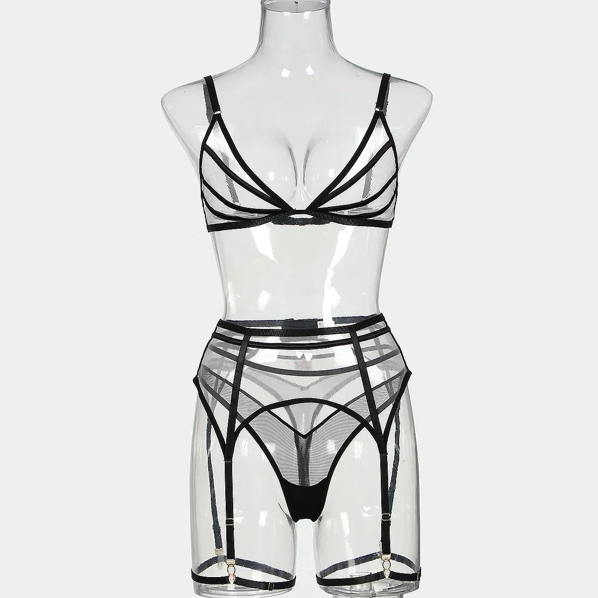 Conjunto exótico ultrafino para mujer, lencería transparente, sujetador, perspectiva de malla, ropa interior, Micro Bikini, Tanga, disfraces