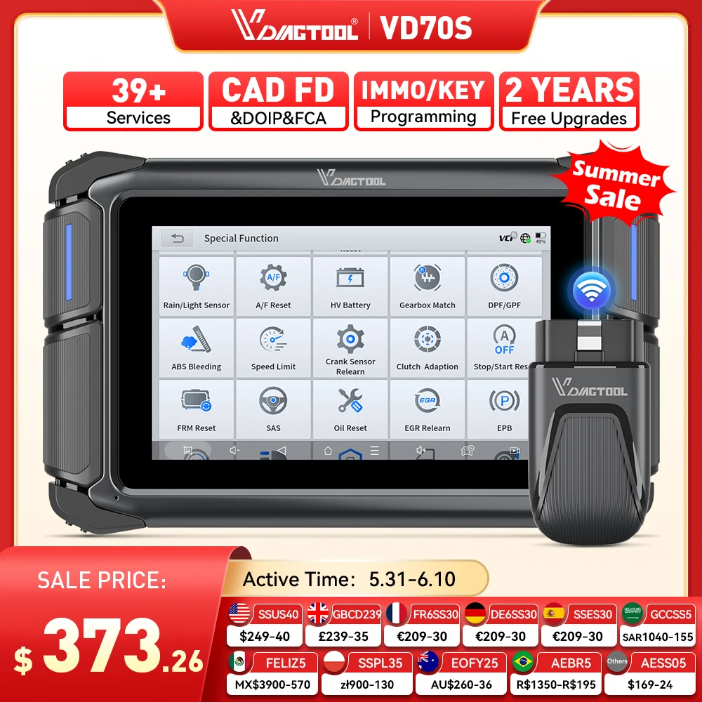 VDIAGTOOL VD70s Car Diagnostic Automotive Scanner ECU Coding 39+ Services Topplogy Bidirectional Key Programming CANFD DOIP FCA