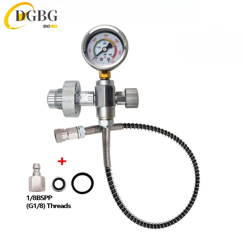 High Pressure DIN Filling Station Charging Adapter Springs Hose 4500psi with G5/8 DIN300 Bar Connector,W/ 8mm QD Or 1/8BSPP QD