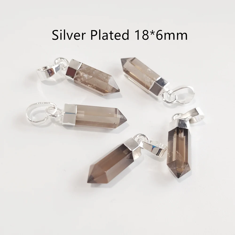 FUWO Wholesale Natural Smoky Quartzs Point Pendants,Spike Shape Crystal Accessories For Women DIY Jewelry Making 5Pcs PD118