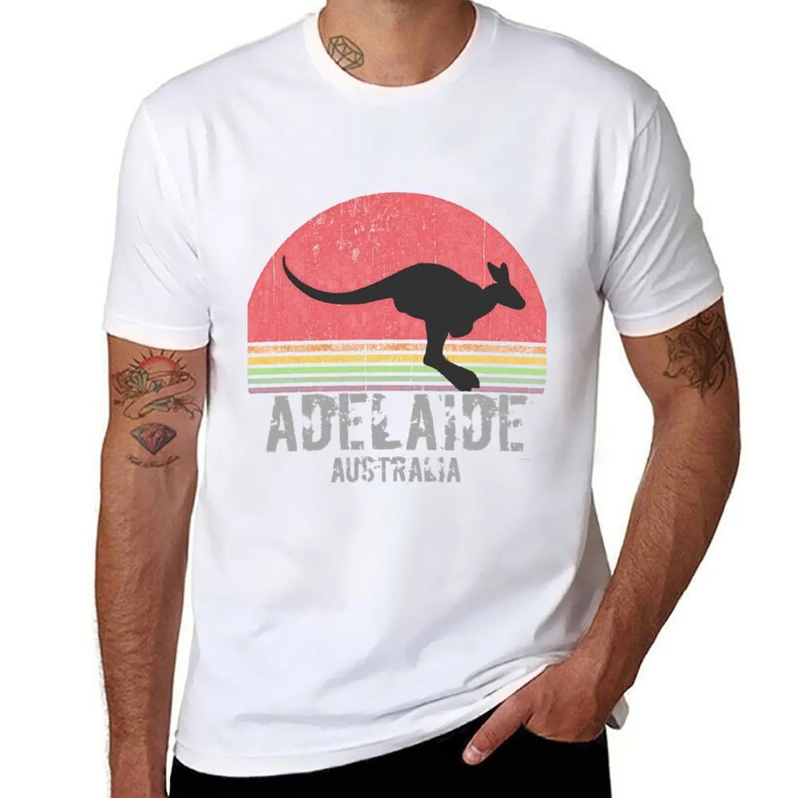

Adelaide Retro City Australia Vintage Kangaroo T-Shirt t shirts for man cotton soft graphic t shirts for man T-Shirt