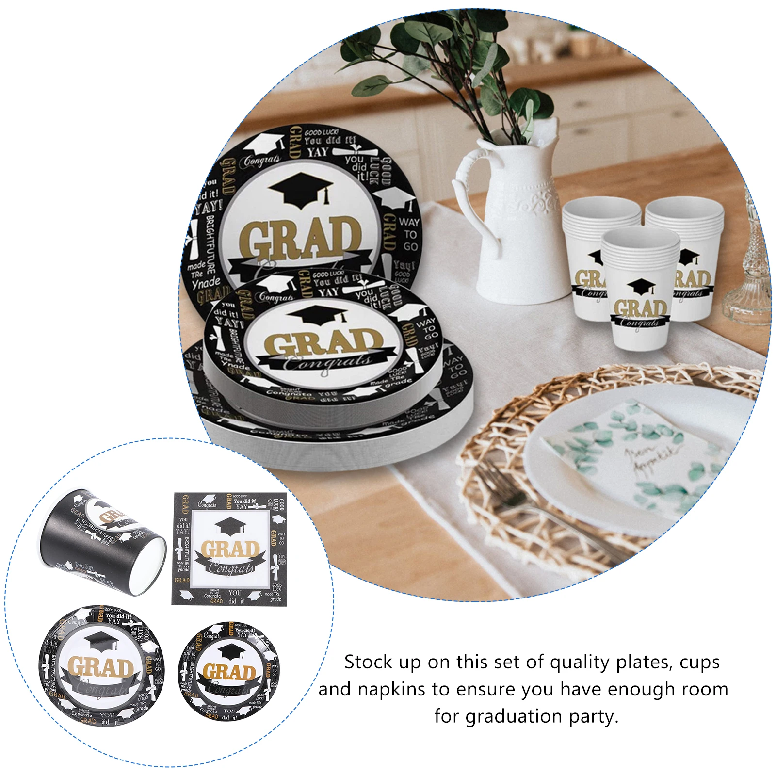 

Party Tableware Set Disposable Plates Cups Napkins Graduation Theme Celebration Supplies Paper Quality Thick Absorbent Kitchen