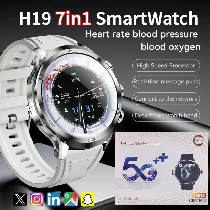 

H19 7-in1 Smartwatch Men 1.95-inch Amoled Large Screen 190° Rotary Camera 720*720 Resolution GPS WIFI Android 4G Smart Watch