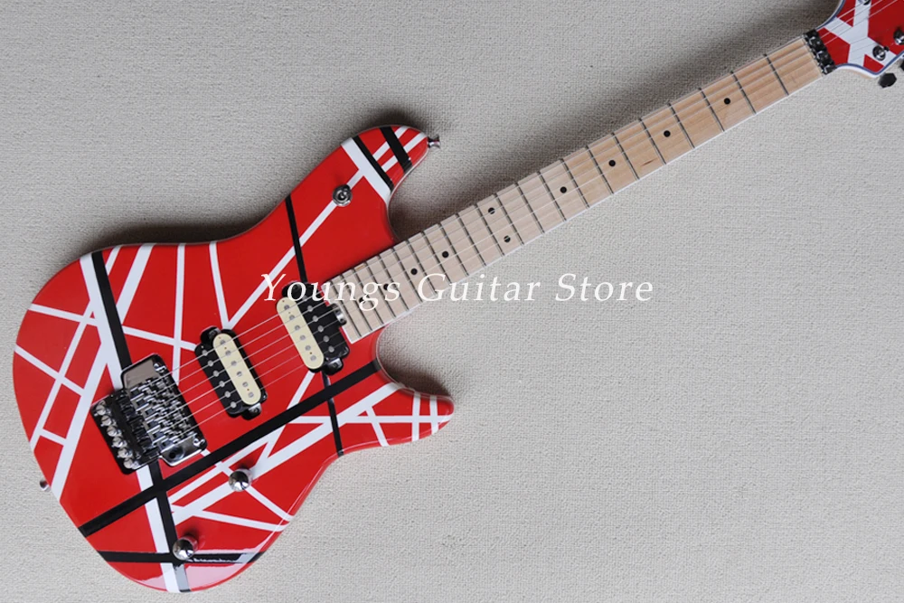 Guitarra Eléctrica Roja de 6 Cuerdas, Alta Calidad, Diapasón de Arce con Rayas Blancas, Oferta Personalizable YSGS-8338