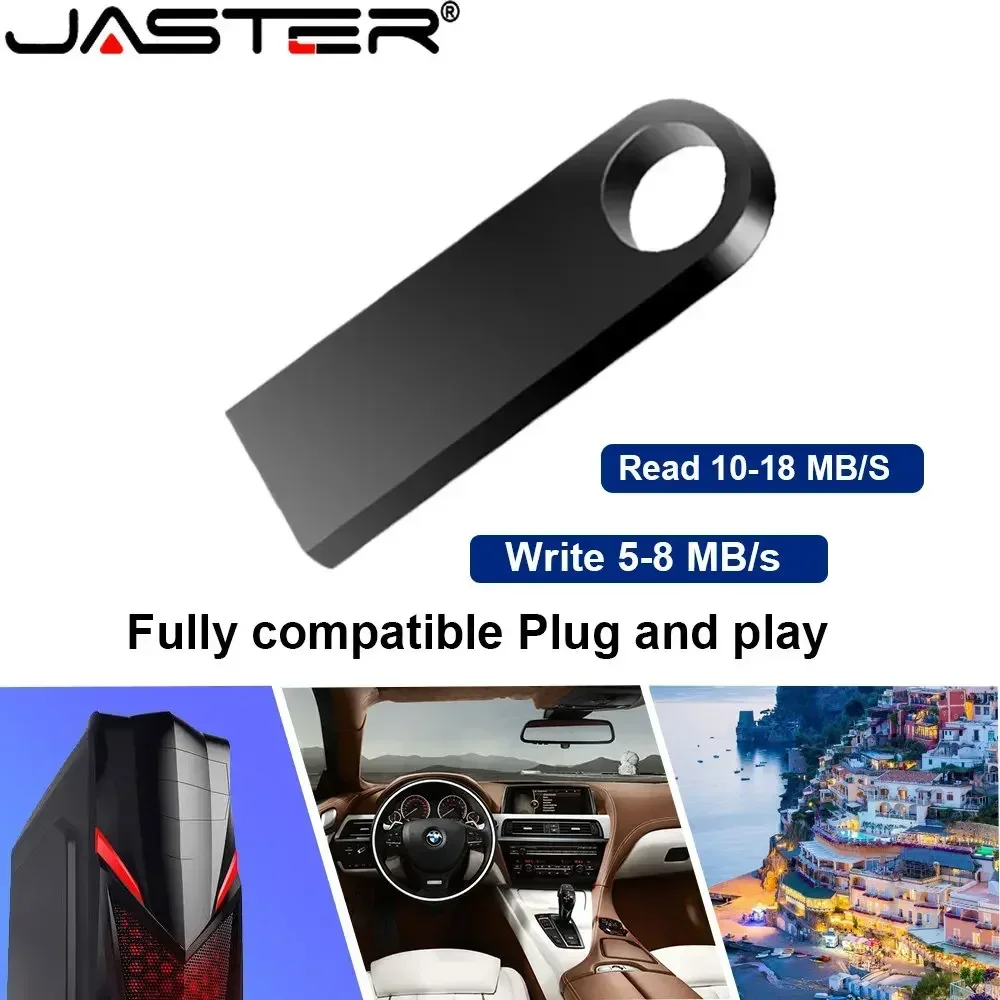 JASTER Metal USB 2.0 Flash Drive 64GB 32GB High speed Black Pen drive 16GB Memory stick Free key chain U disk 8GB 4GB For Laptop