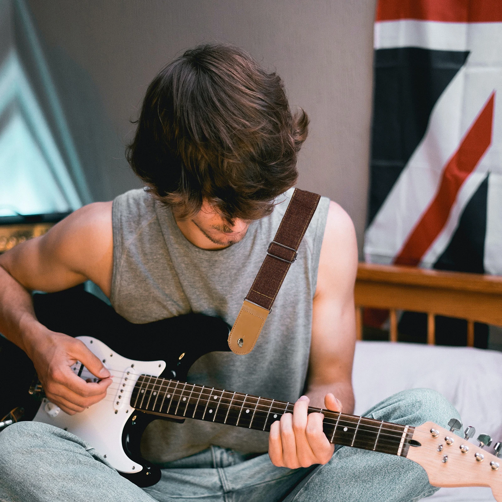 

Guitar Strap Electric Quick Release with Adjustable Belt Harness Guitars Cotton Straps for Men Musical Instrument Kids