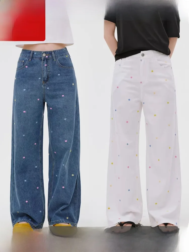 

Летние тонкие хлопковые повседневные прямые брюки Fano с широкими штанинами, женские джинсы с вышивкой, свободный крой, эффект похудения