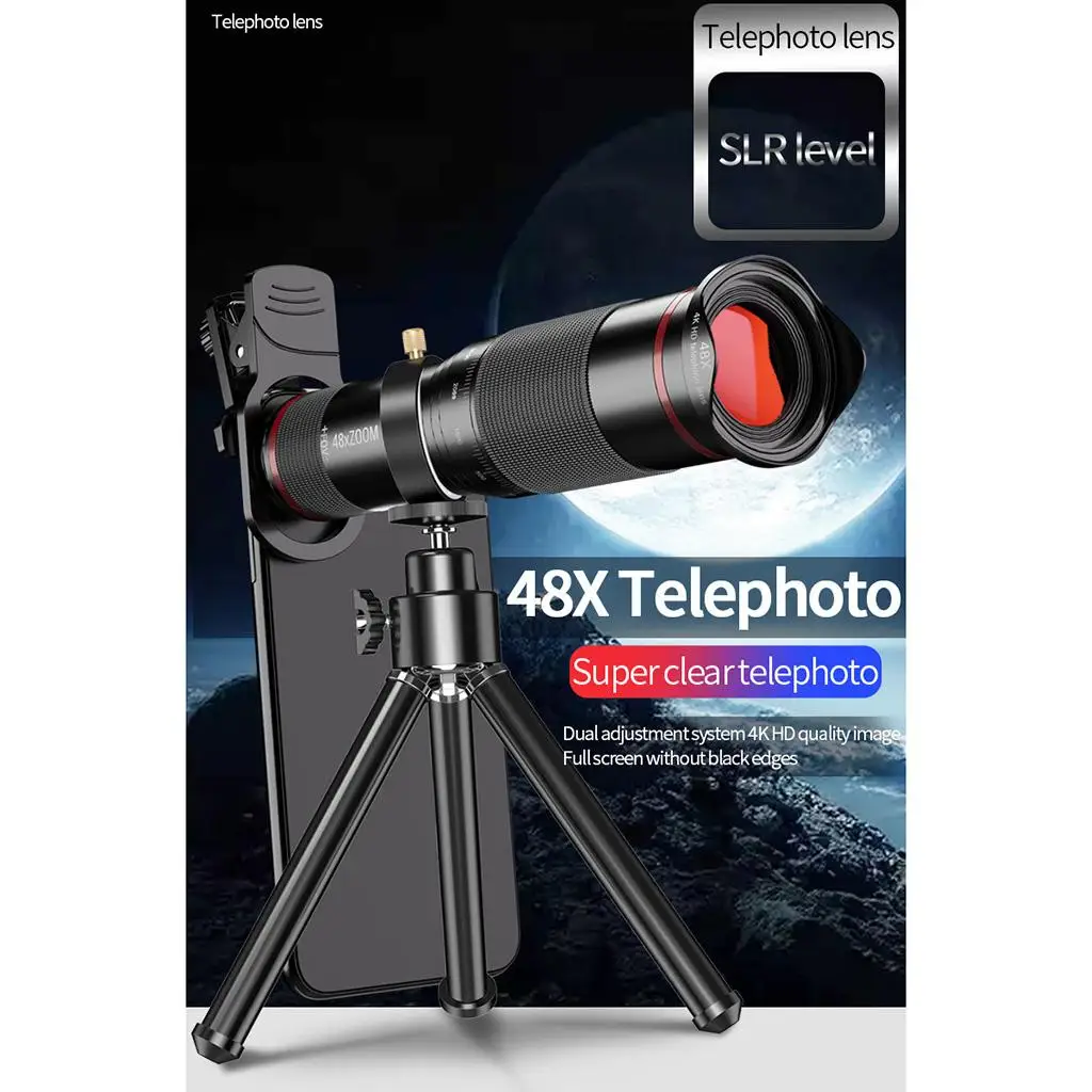 Phone Camera Telephoto Lens 48X Zoom with Tripod and Clip Universal Mobile Telescope Lens for Bird Watching Camping Sports