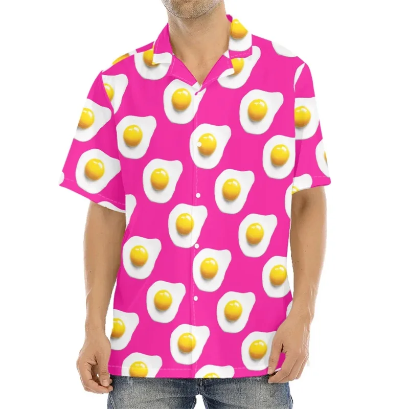 Funny Fried Egg Pattern Print Hawaiian Shirts For Men Summer Short Sleeve Holiday Beach Shirt 3d Print Mens Blouse Shirt