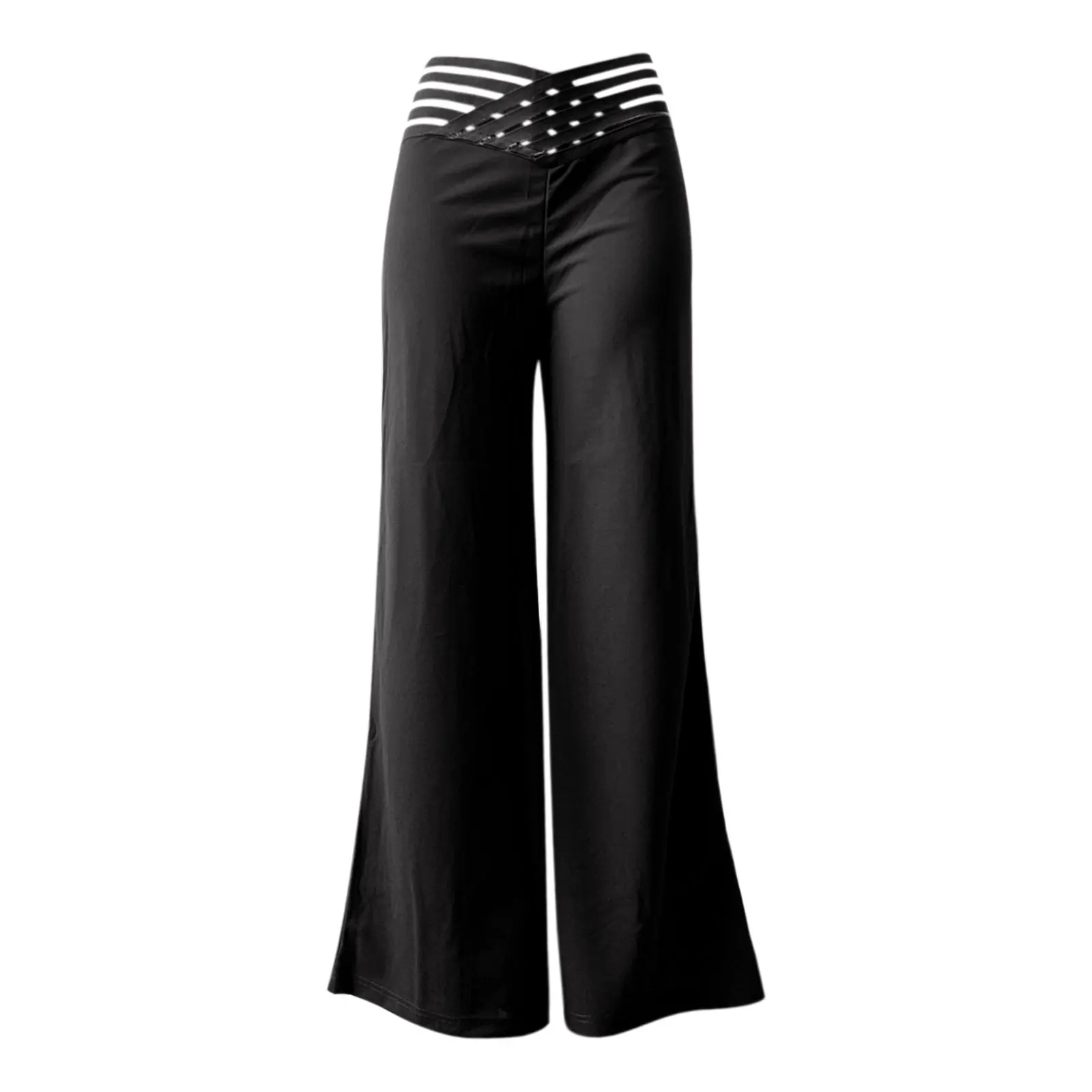 Vrouwen uitlopende broek elegante kantoordame casual hoge taille broek lente zomer effen kriskras pure mesh patch wijde pijpen broek