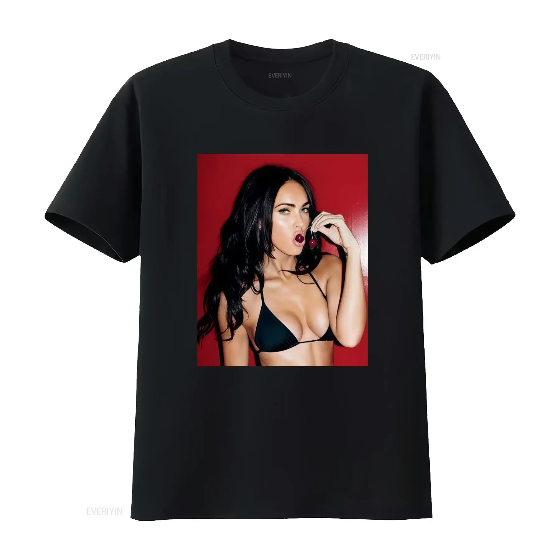 Megan Fox Poster-Print-T-Shirt für Damen, stilvolles und trendiges Design, Vintage-Stil, gewaschen, weich, atmungsaktiv, Unisex-Designerkleidung