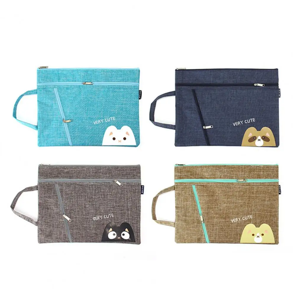 Smooth Zipper File Holder Stylish A4 Canvas File Bags Spacious Portable Multi-layered for Students Professionals File Holder