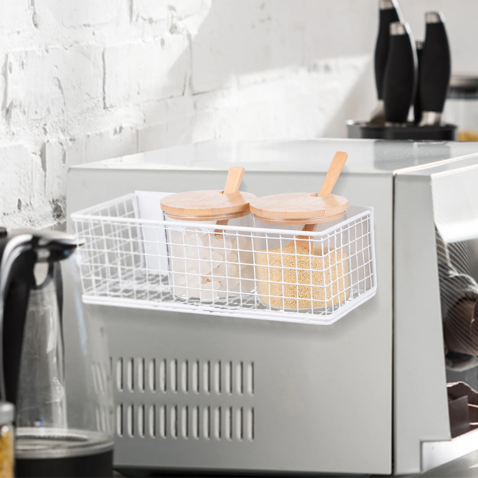 

2pcs Magnetic Box Rack Black Fridge Magnetic Rack Large Fridge Organizer Basket Kitchen Spice Holder Metal Surface