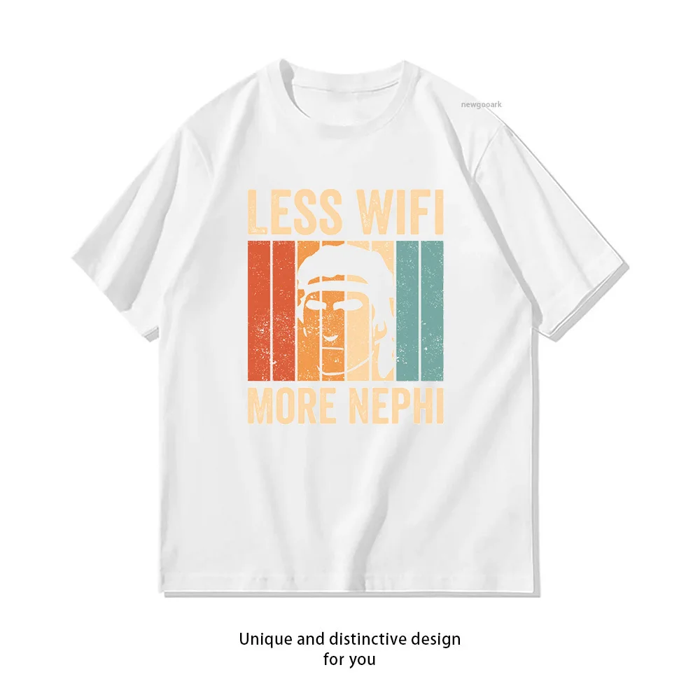 T-shirt drôle avec motif graphique « LDS Less Wifi More Nephi » pour femme et homme, col rond, décontracté, mode estivale, pour adultes