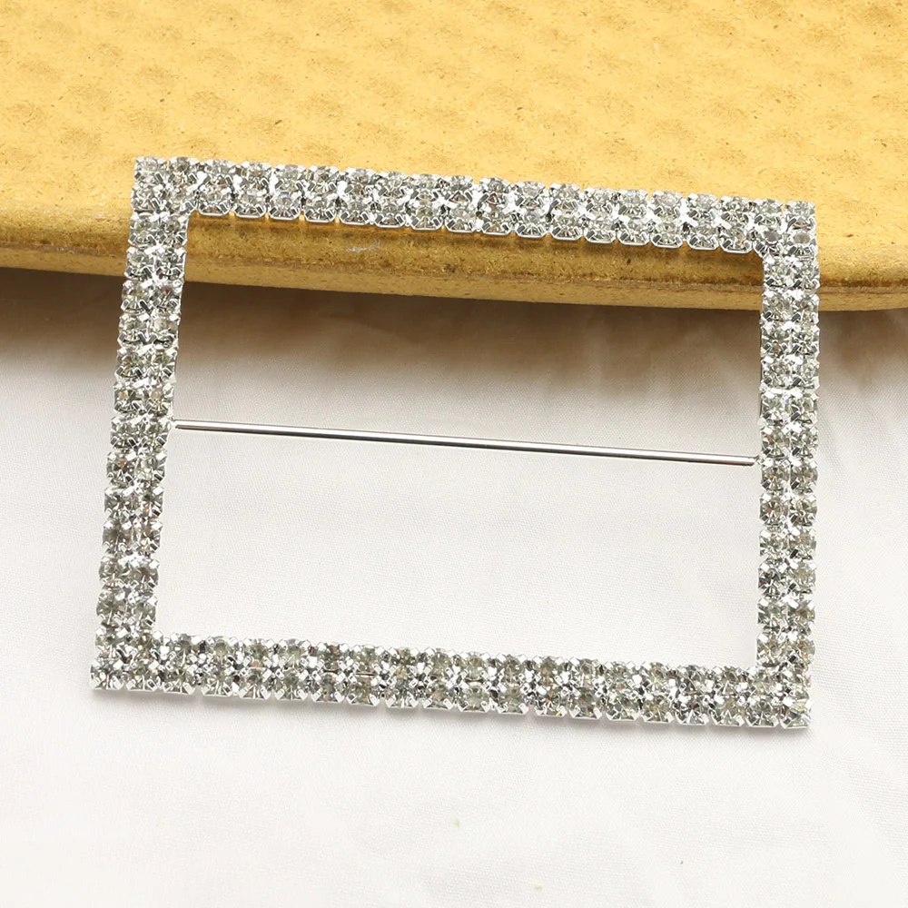 Sparkling 2Piece Double Row Rectangular 60 * 80mm (Inner Bar 65mm) Crystal Invitation Wedding Ribbon Slides DIY Hair Accessories