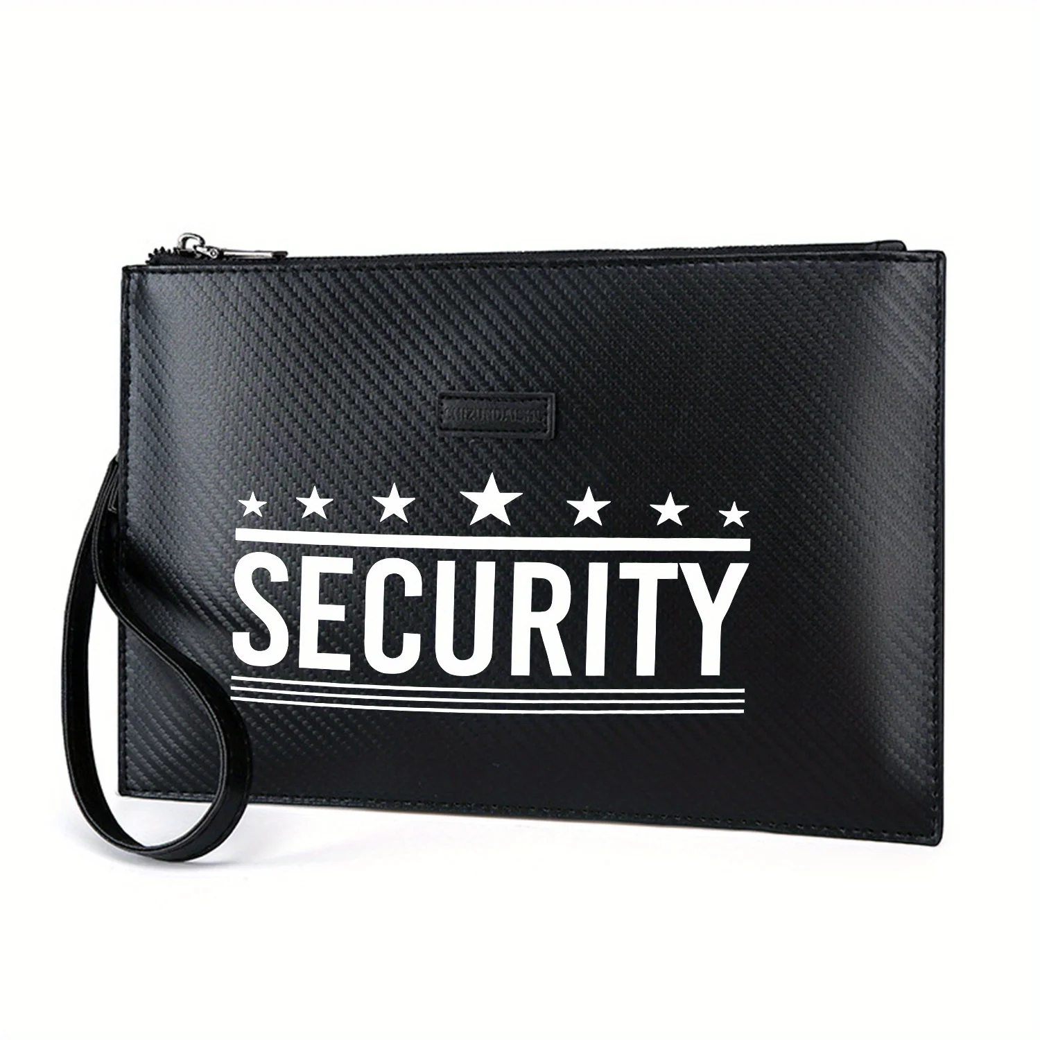 Stars Security Sign Block Letters White Elegant Printed PU Men's Handbag Fashionable and Practical for Everyday Carry