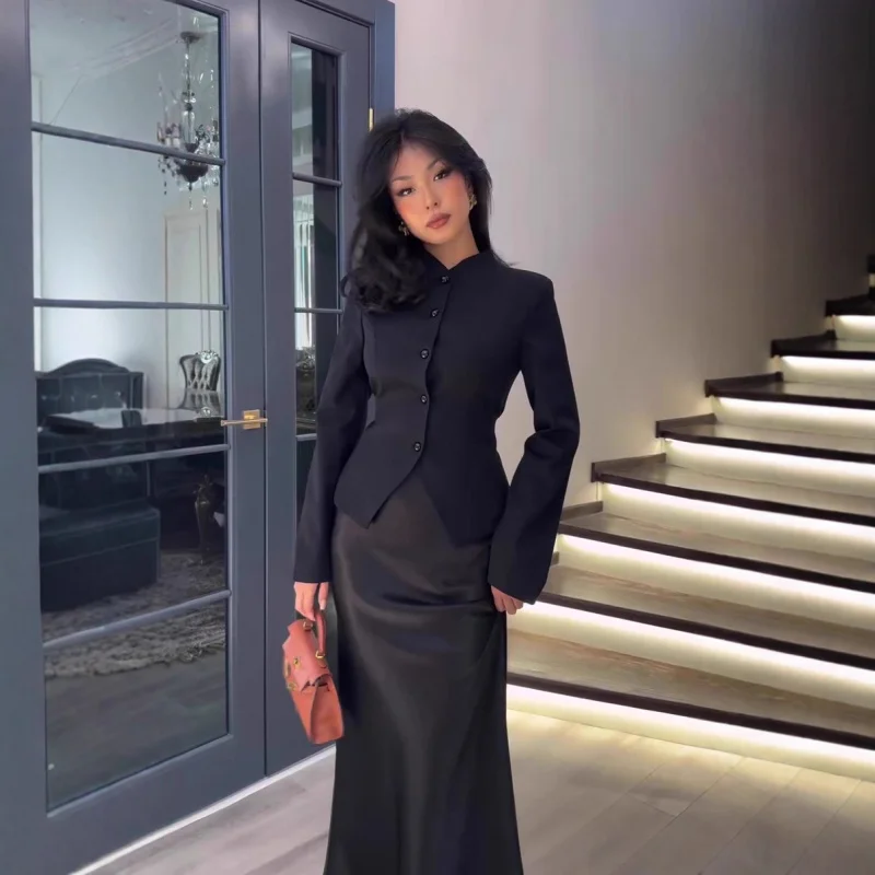 

2025Autumn Slim Waist Long Sleeve Elegant Long Dress Set