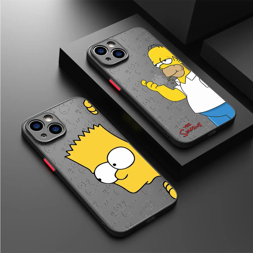 Case for Apple iPhone 11 14 15 Pro Max 13 12 Mini 7 8 Plus XR X 6 6S XS SE Phone Cover Black Matte Funda The Simpsons Cartoon