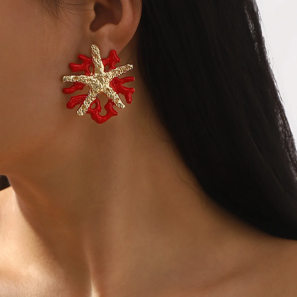 Modische rote Korallen-Ohrringe für Damen, elegante Imitationsperlen, Seestern-Ohrringe, Bohemia, Sommer, Strand, Schmuckzubehör – Detail 20