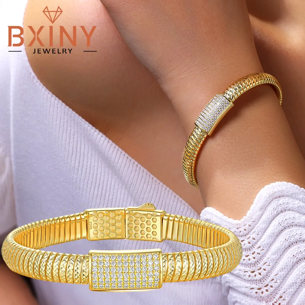

BXINY All Moissanite Cuban Bangle S925 Sterling Silver Plated 18K Gold for Women Men Hiphop Vintage Bracelets Gifts Fine Jewelry