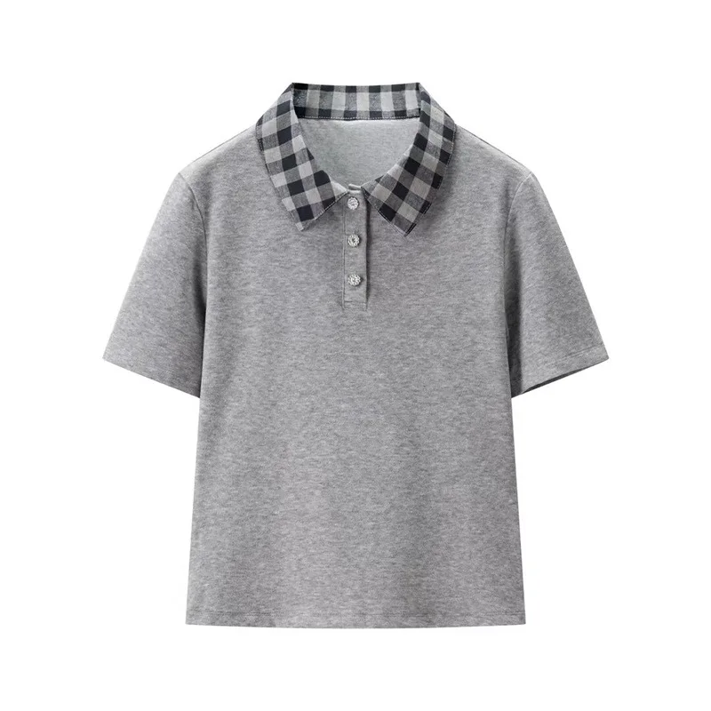 NINE ZAR Women's  Shirt Color Block Collar Short Sleeve Midi Skirt Business Style Classic Pattern Polyester Fiber Casual ...