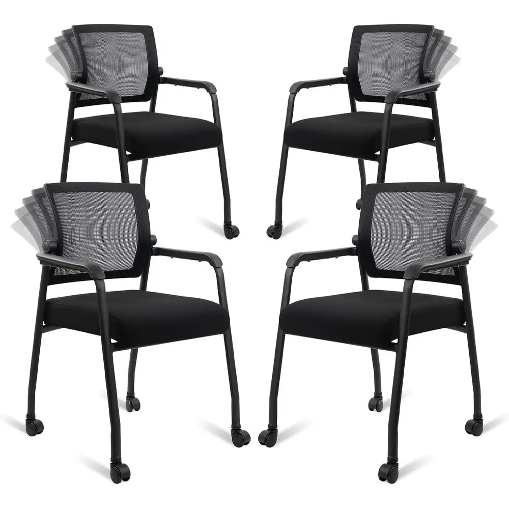 

Эргономичные черные настольные стулья из 4 предметов с регулируемой сетчатой спинкой, поясничной опорой и мягкими сиденьями