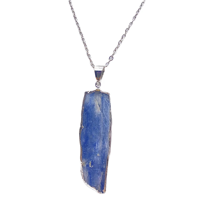 Essentials Kyanite Cyanite Rough Natural Healing Crystal Blue Stone Silvertone Color with Metal Chain 18