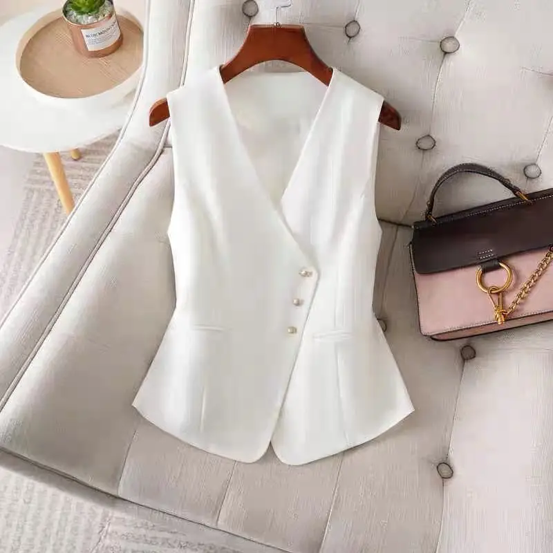 Women's 2026 Spring Autumn New V Neck Sleeveless Suit Vest Elegant Office Chic Korean Fashion Trendy Layering Outerwear
