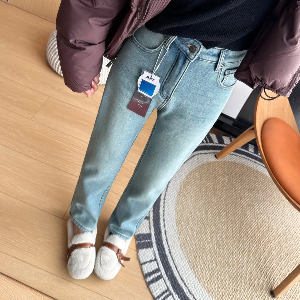 

Женские зимние толстые бархатные джинсы, узкие прямые брюки-дудочки с девятью точками, универсальные King, сохраняющие тепло