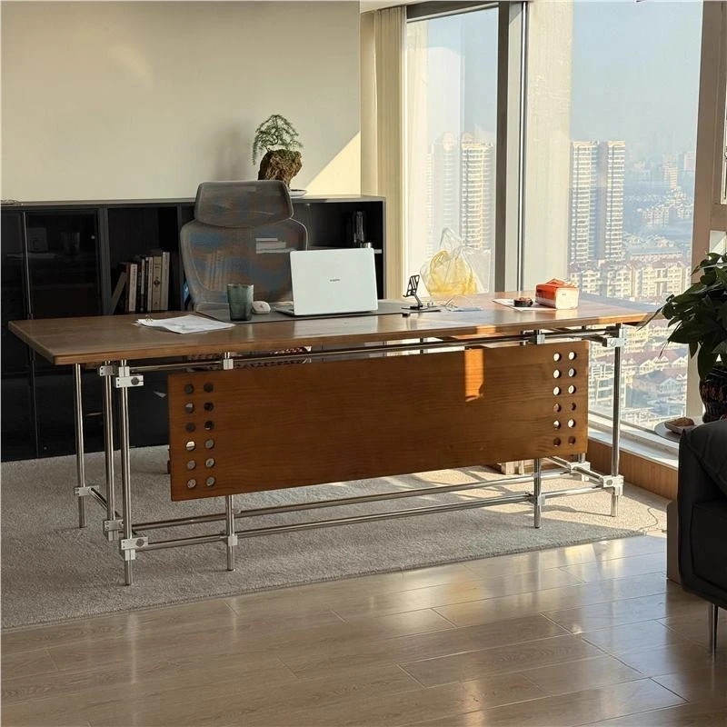 Optical axis solid wood desk retro industrial style office designer boss table