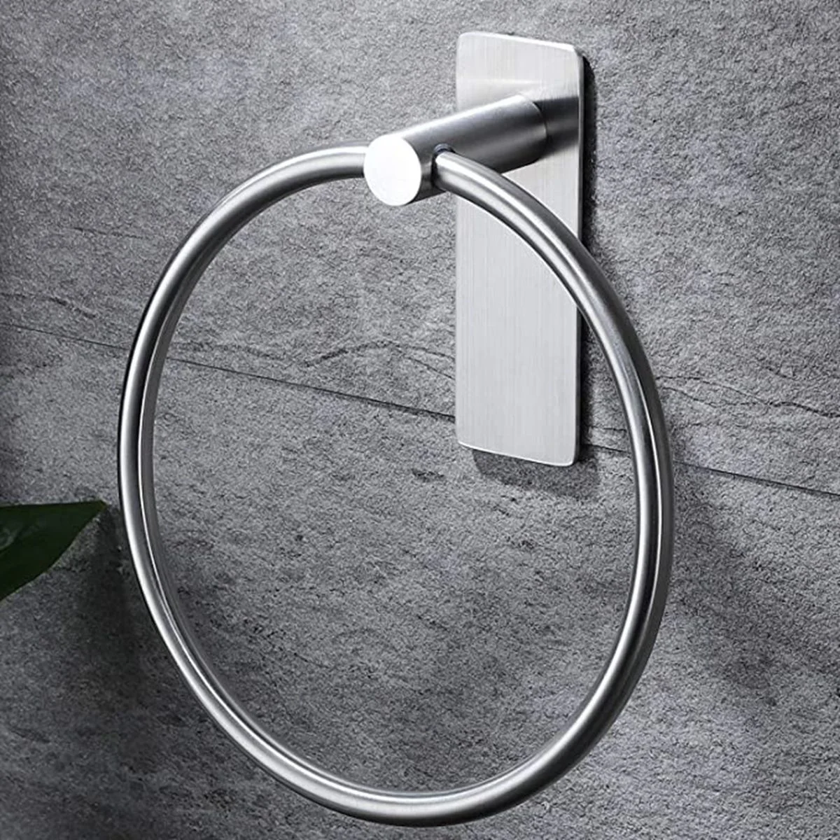 Towel Ring/Hand Towel Holder - Self Adhesive Round Towel Rack Hand Towel Bar for Bathroom, Stainless Steel Black