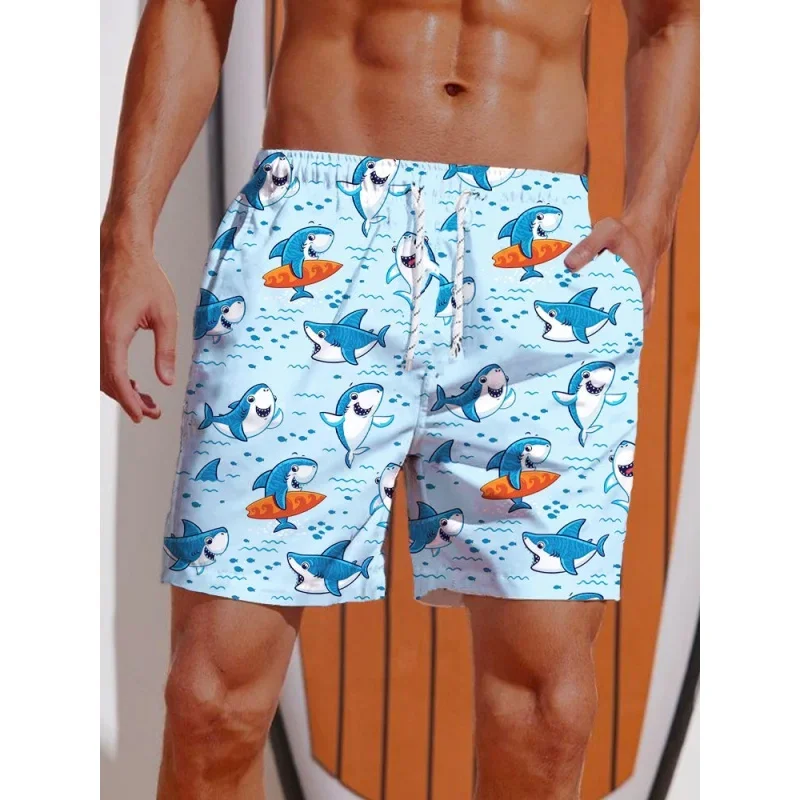 

Retro Geometry Graphic Swim Trunks For Men Shark Tree 3D Print Beach Shorts Summer Casual Quick Dry Sport Loose Surf Short Pants