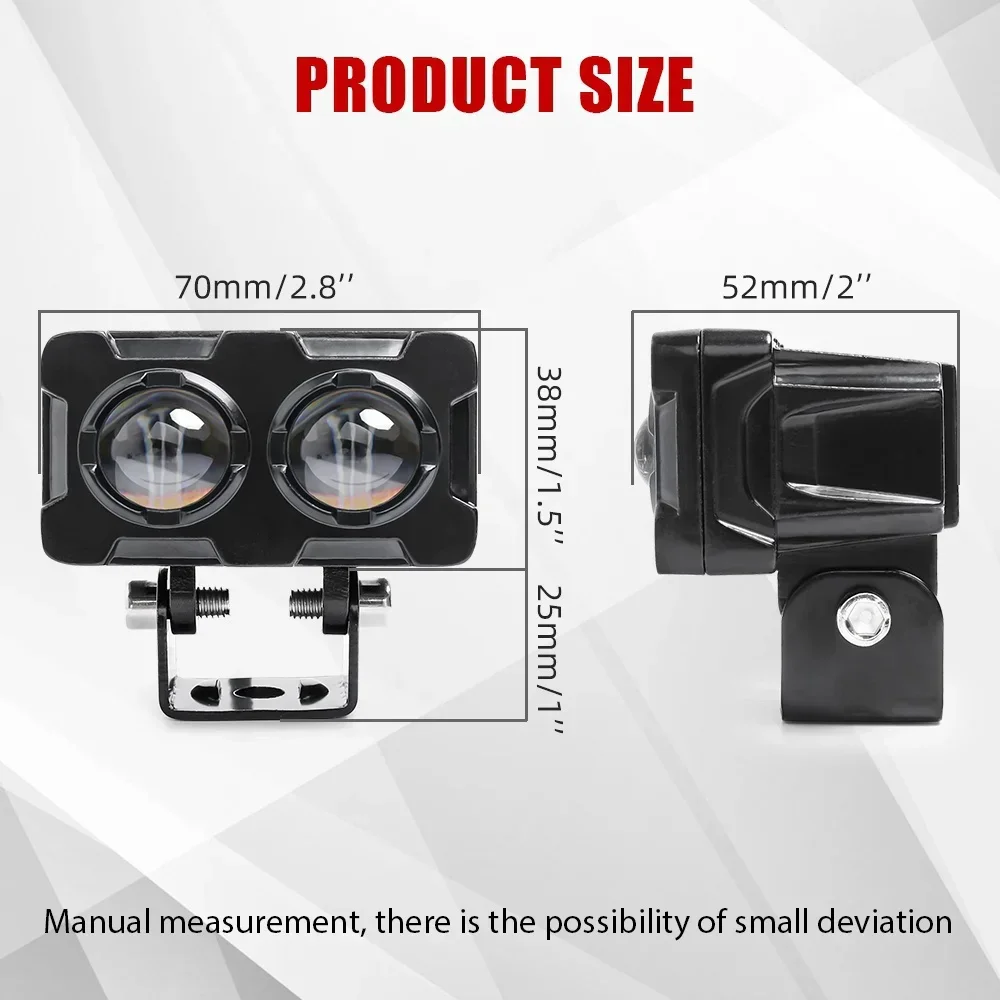 1PCS 60W Motorcycle LED Lens Spotlight Double Lenses Spotlight Motorcycles Auxiliary Fog Lamp Dual Color White Yellow Light image 5
