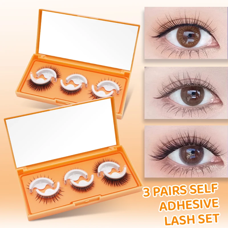 DINGSEN 3 Paar Wimpern ohne Kleber, natürliche Wimpern, wiederverwendbare Wimpern, selbstklebende Wimpern, Set, Manga-Wimpern, Make-up-Set – Detail 1