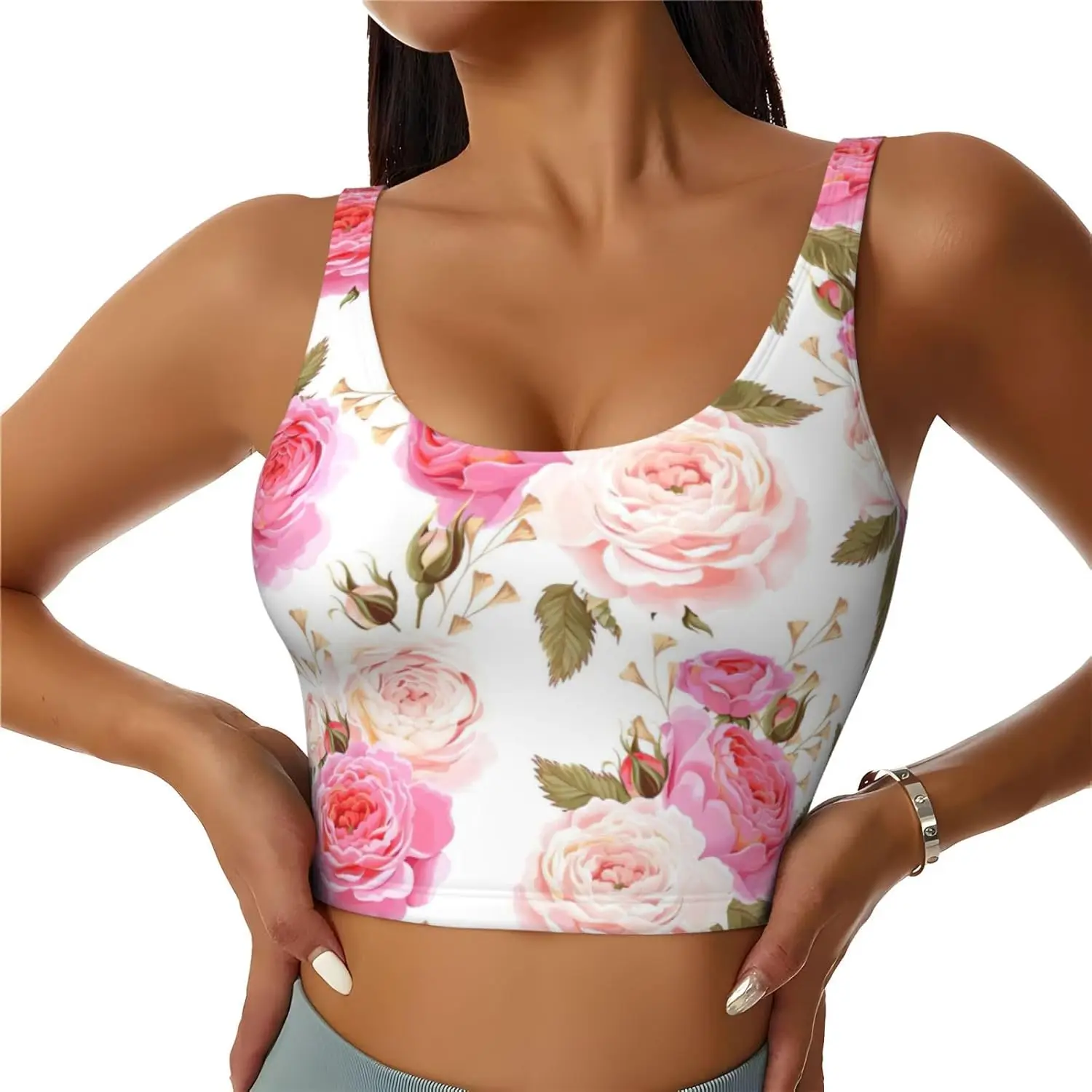 

Rose Flower Print Women's Workout Tank Tops Racerback Sleeveless Sports Vest for Gym Athletic Yoga
