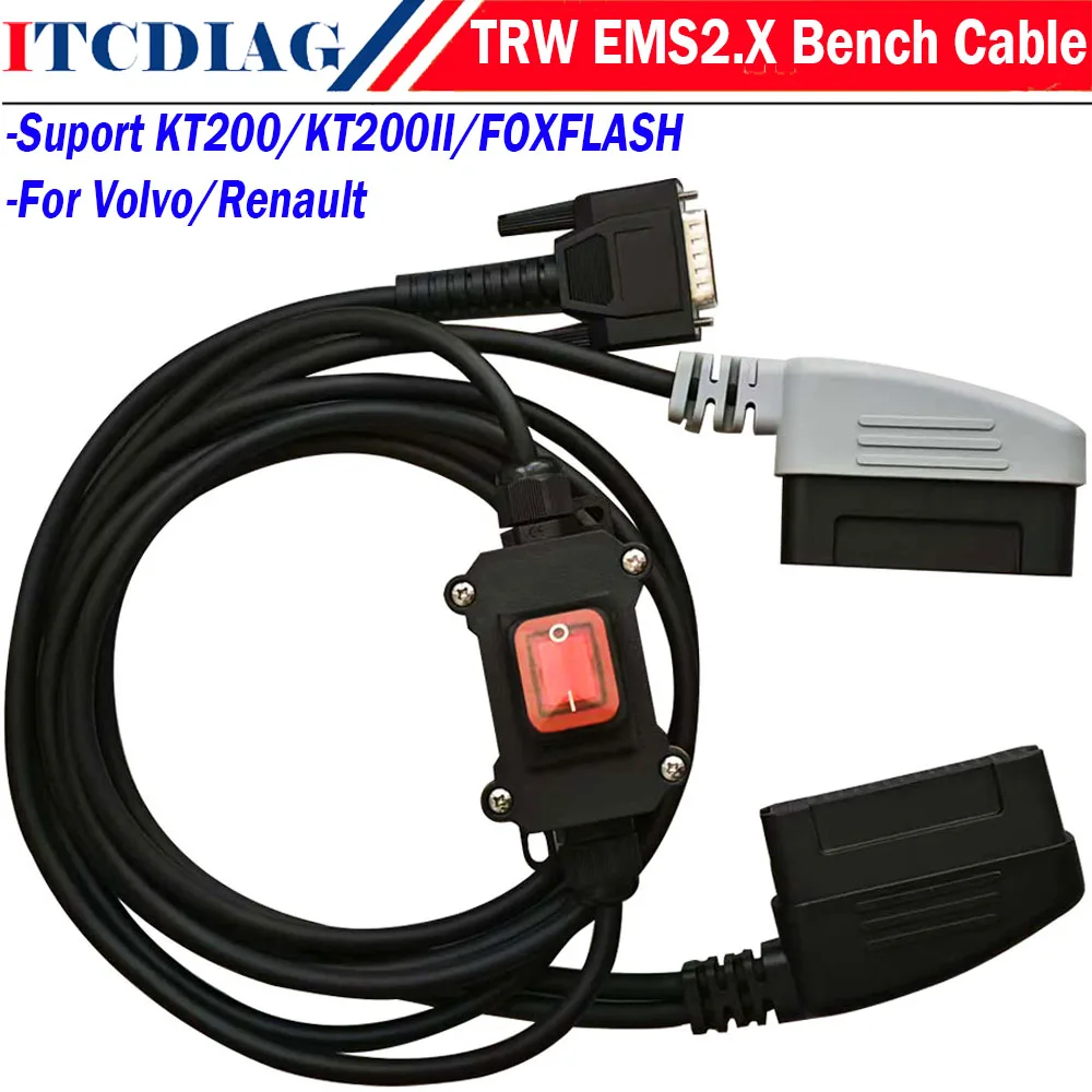 For Volvo/ Renault OEM TRW EMS2.X Bench Cable Fit KT200 II KT200 FOXFLASH Support TRW EMS 2.2 / EMS 2.3 / EMS 2.4 Before 2021
