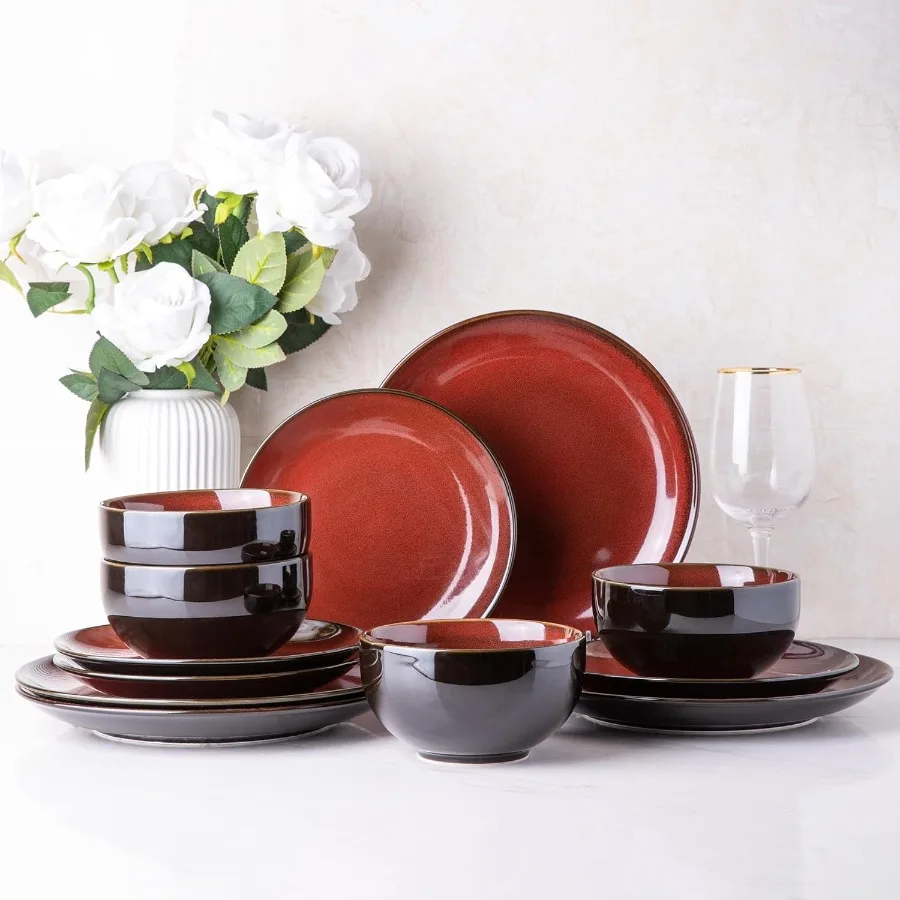 

Ceramic Dinnerware Sets for 4Stoneware Coupe Plates and Bowls Sets Highly Chip and Crack Resistant Dishwasher and Microwave and