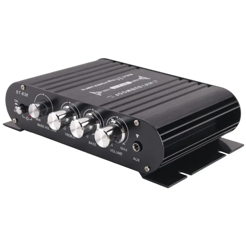 Y44A ST-838 HIFI Amplifier 2.1 Channel Car MP3 Mini for Amp 20Wx2+40W AUX Input for Bass Treble Adjustment for Vehicle
