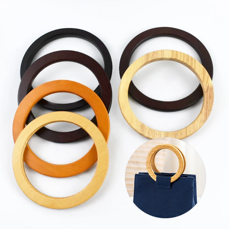 2Pcs Deepeel Round Wood Handle Wooden O Ring Bags Handles for Handbag Strap Purse Frame DIY Sewing Brackets Bag Accessories