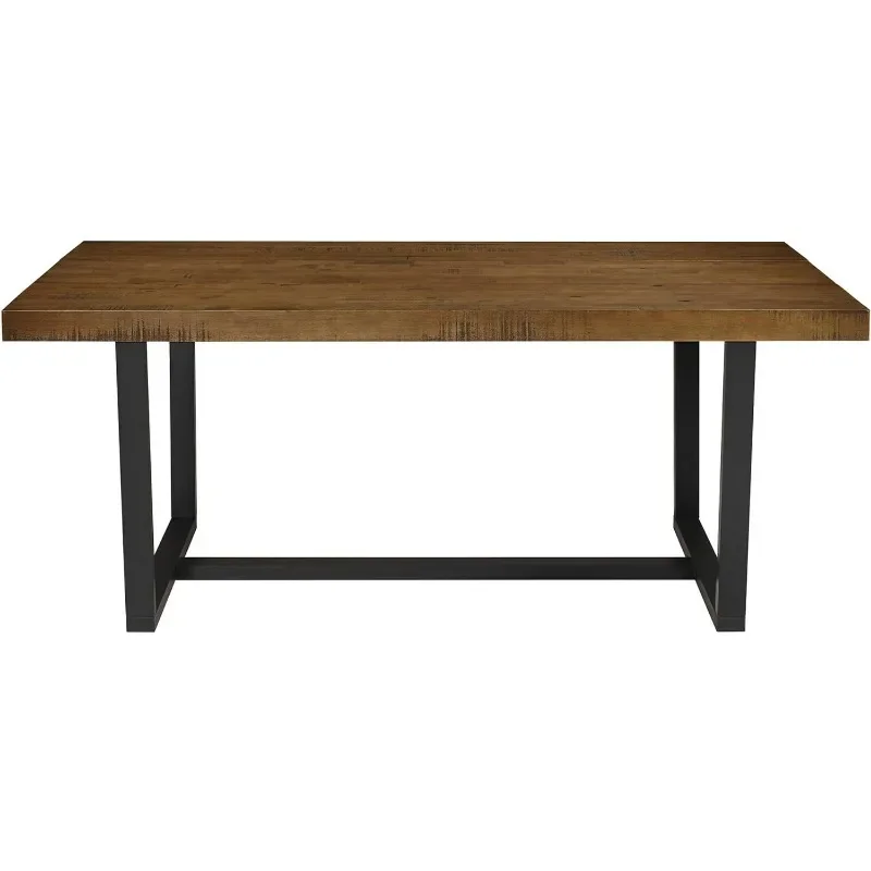 Walker Edison Andre Modern Solid Wood Dining Table, 72 Inch, Rustic Oak