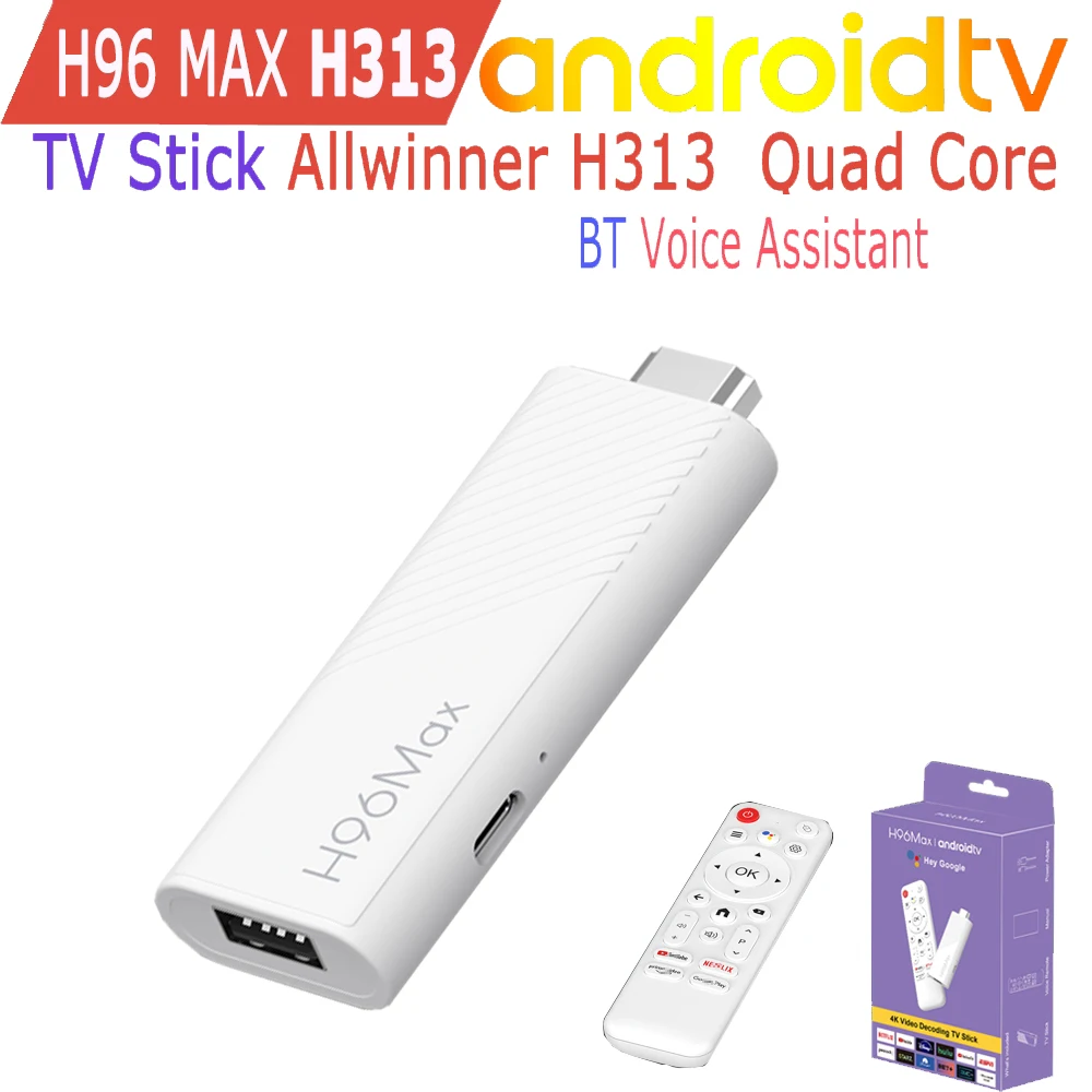H96 Max Android TV Stick Allwinner H313 Quad Core 4K Video Wifi6 Voice Assistant Smart TV Box
