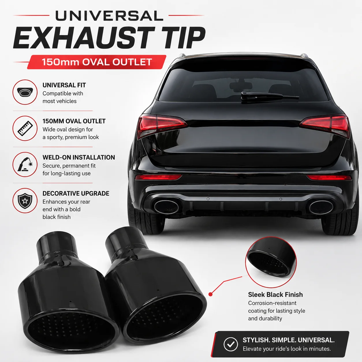 Glossy Matte Black Silver Car Exhaust Tailpipe 60mm Universal Oval Muffler Tip Mesh Insert Left Right Pair for Audi Leon